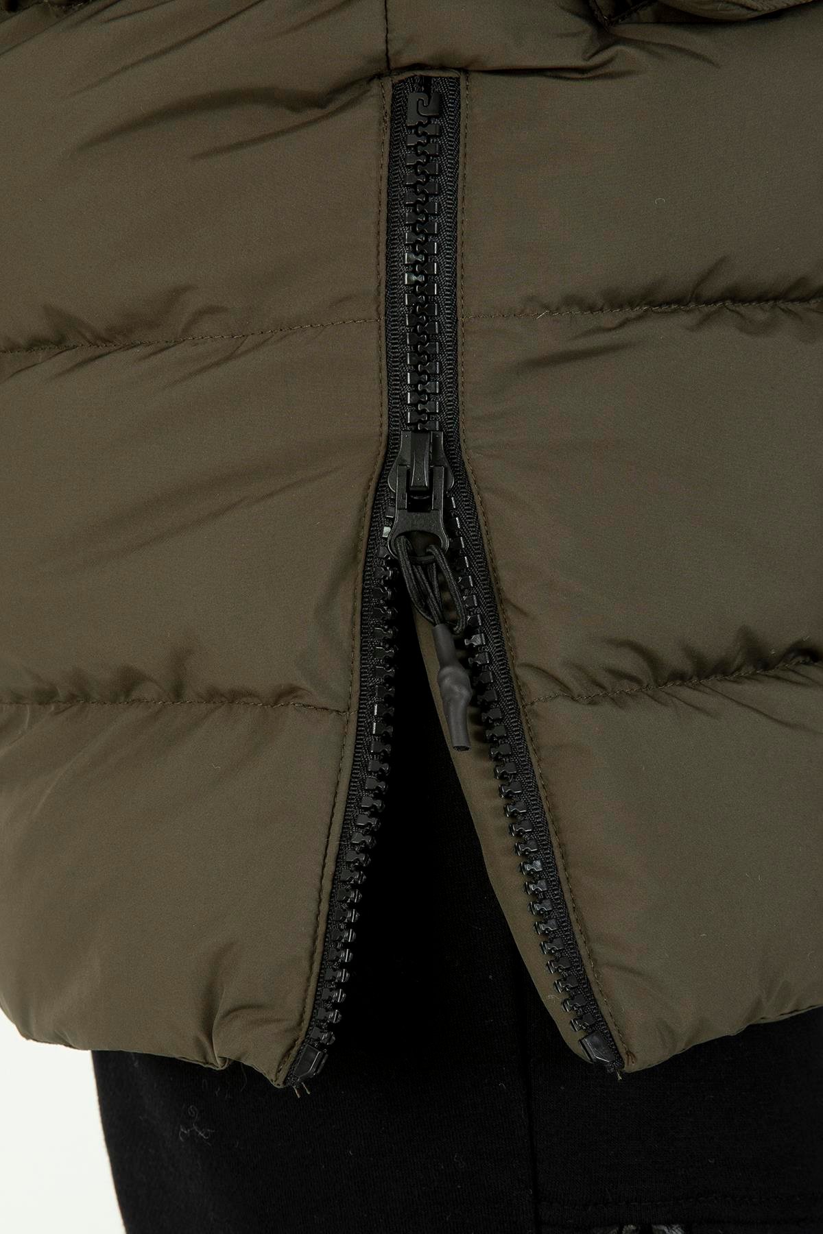 Maraton Sportswear Regular Erkek Kapşonlu  Uzun Kol Basic Haki Mont 21262