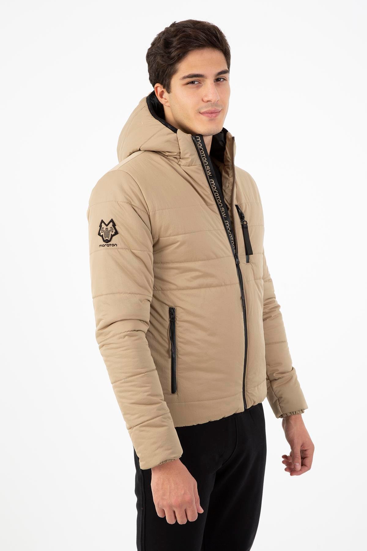 Maraton Sportswear Regular Erkek Kapşonlu  Uzun Kol Basic Mont 21264