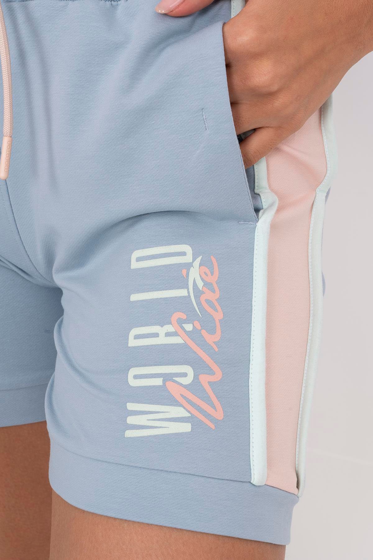 Maraton Sportswear Regular Kadın    Basic Sisli Mavi Şort 21159