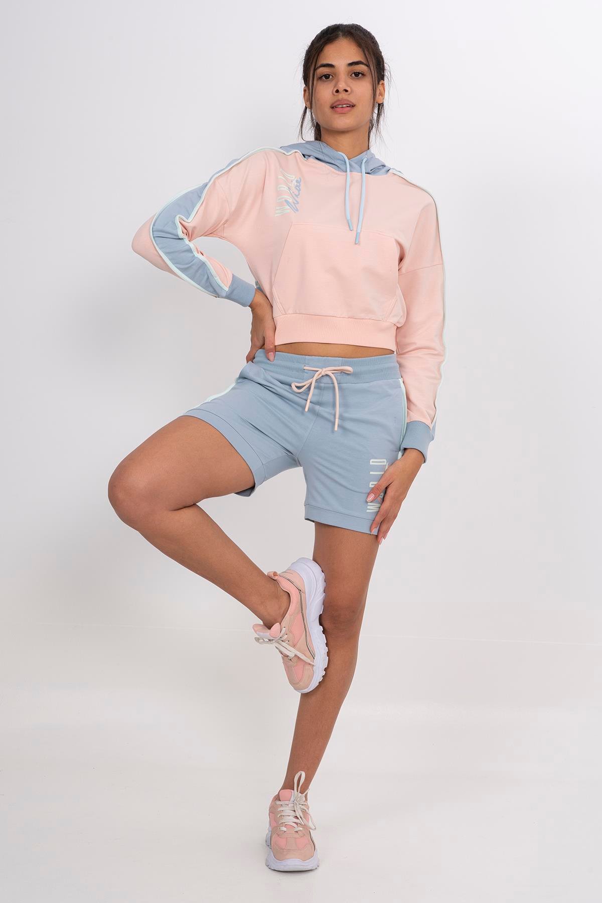 Maraton Sportswear Regular Kadın    Basic Sisli Mavi Şort 21159