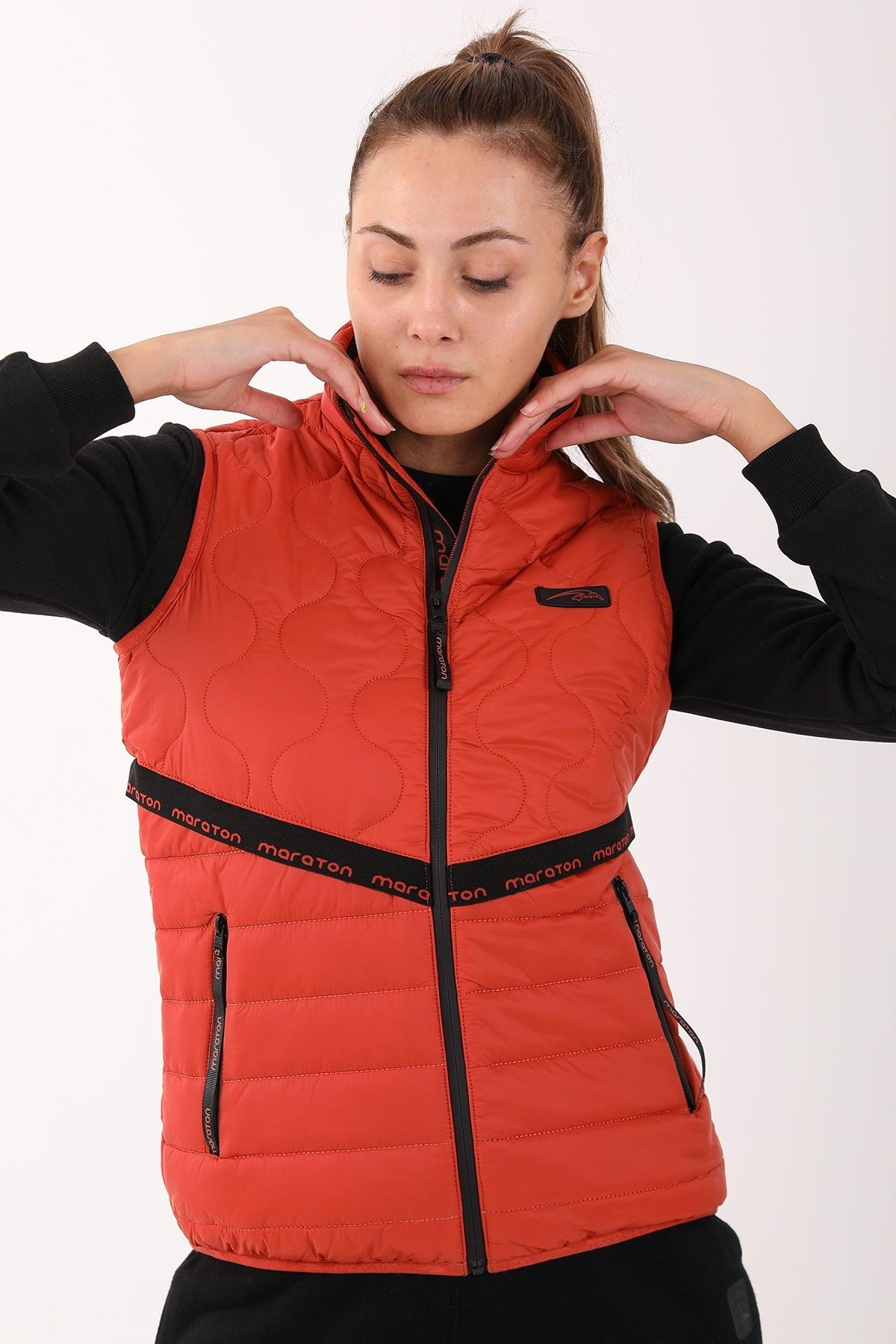 Maraton Sportswear Regular Kadın Dik Yaka  Kolsuz Basic Kiremit Yelek 21901