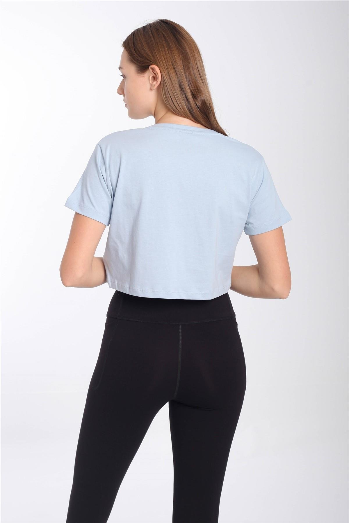 Maraton Sportswear Regular Kadın V Yaka  Kısa Kol Basic Crop Top 21236
