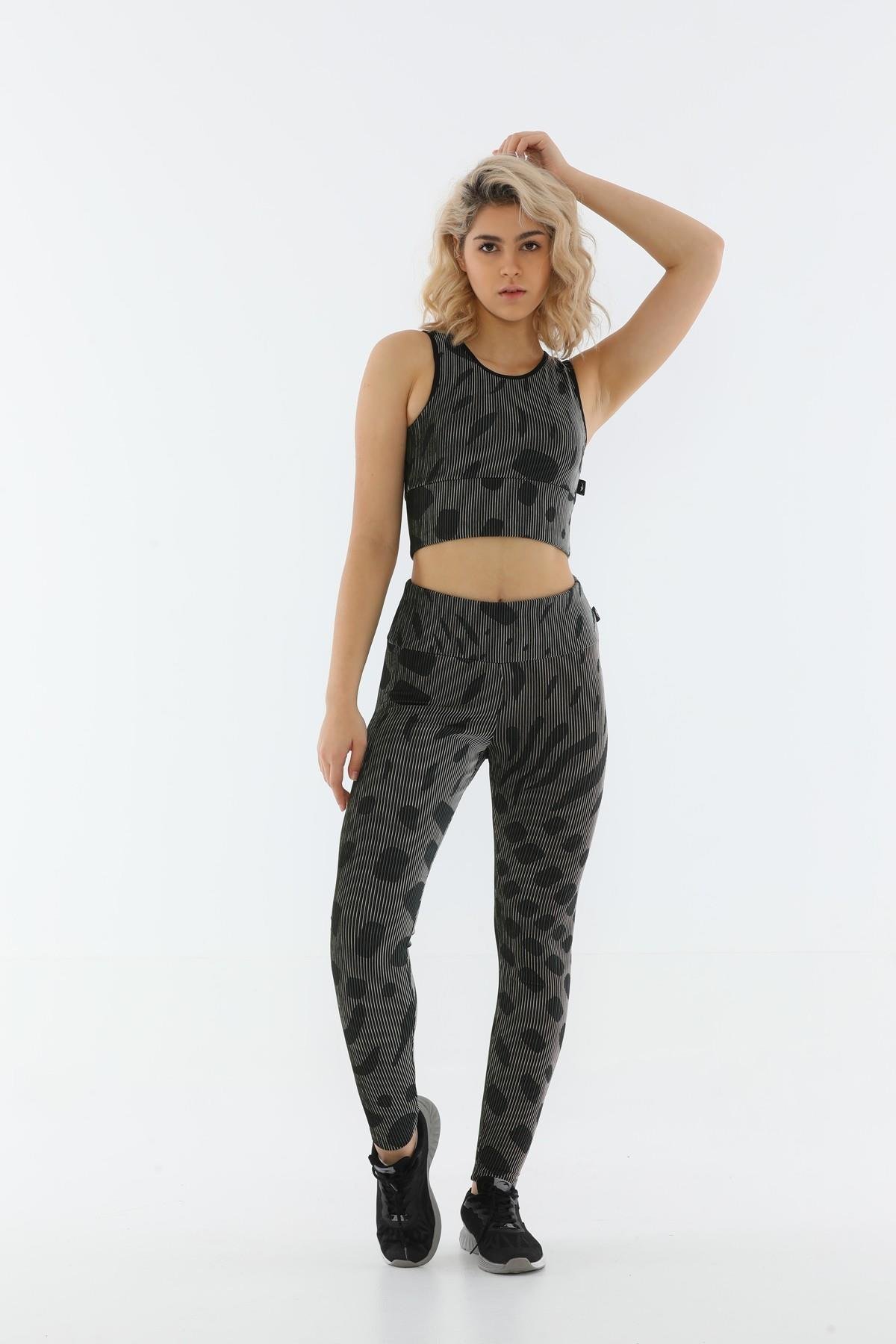 Maraton Sportswear SlimFit Kadın Bisiklet Yaka  Kolsuz Basic Haki Bra 20490
