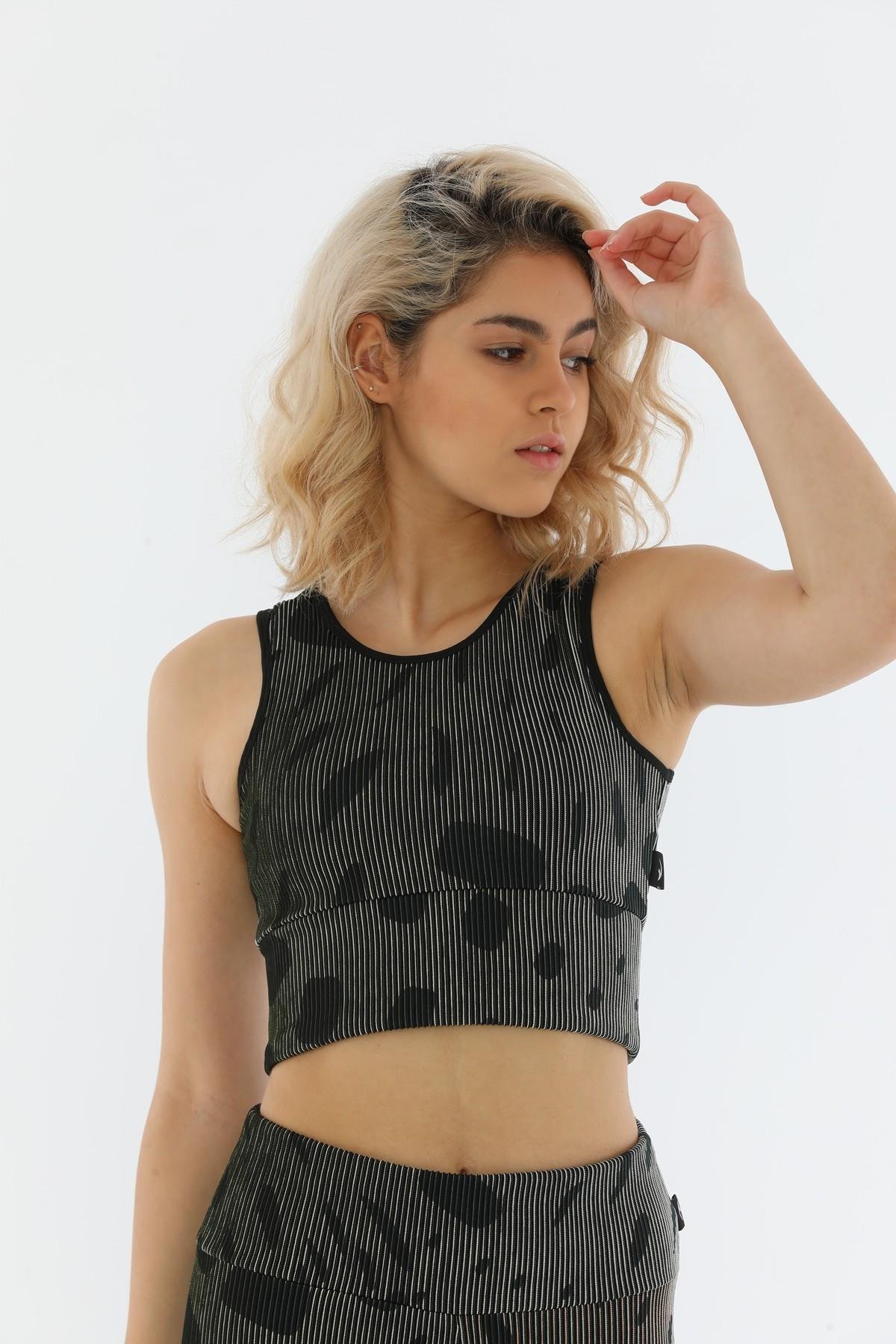 Maraton Sportswear SlimFit Kadın Bisiklet Yaka  Kolsuz Basic Haki Bra 20490