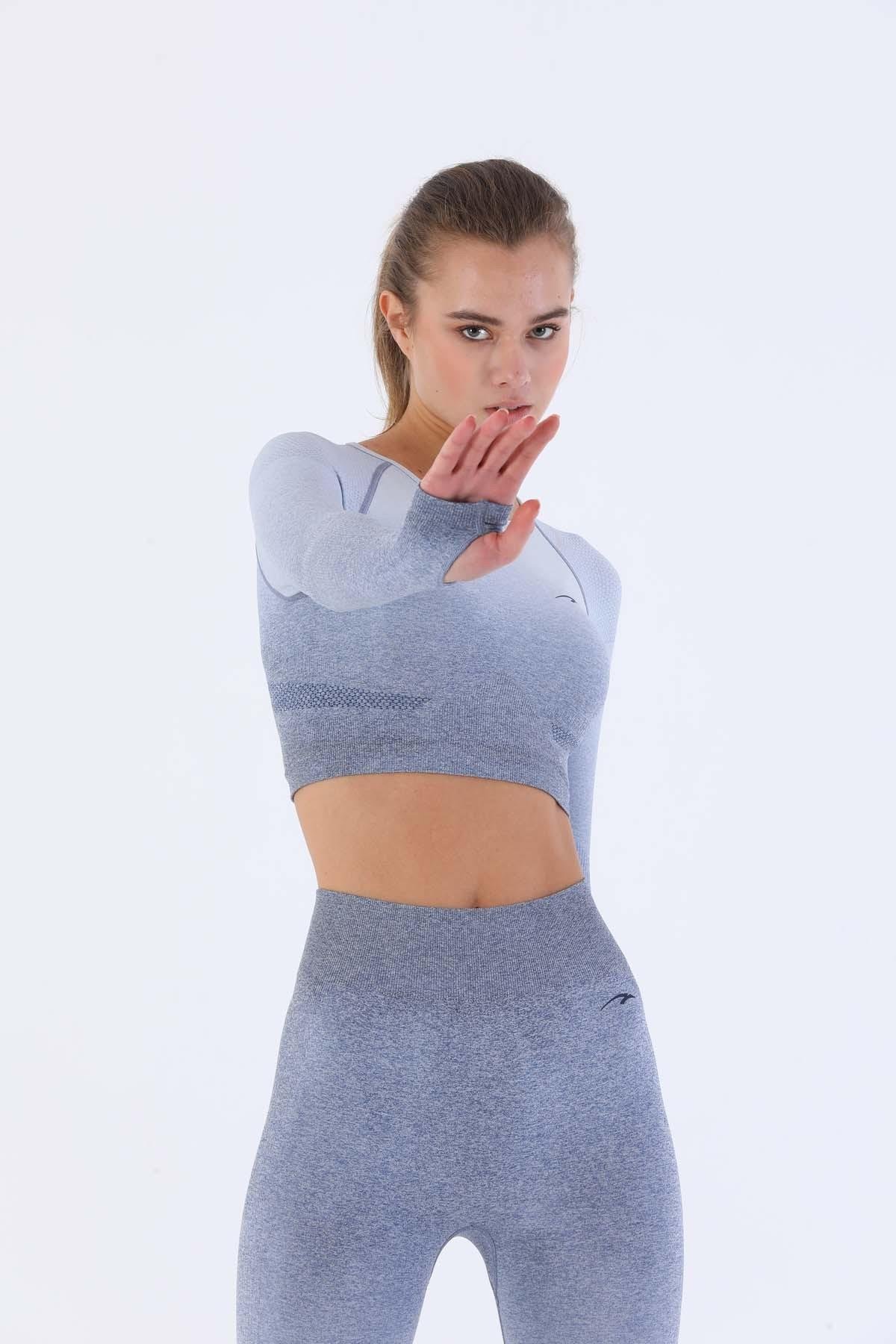 Maraton Sportswear SlimFit Kadın Bisiklet Yaka  Uzun Kol Basic Crop Top 816020