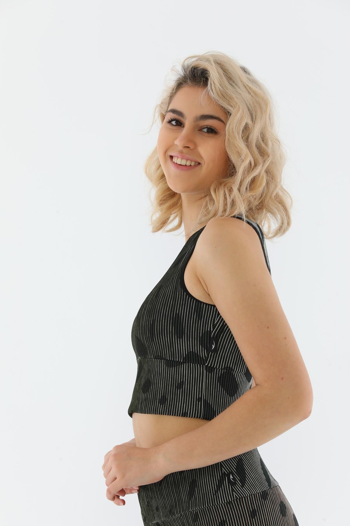 Maraton Sportswear SlimFit Kadın Bisiklet Yaka  Kolsuz Basic Haki Bra 20490