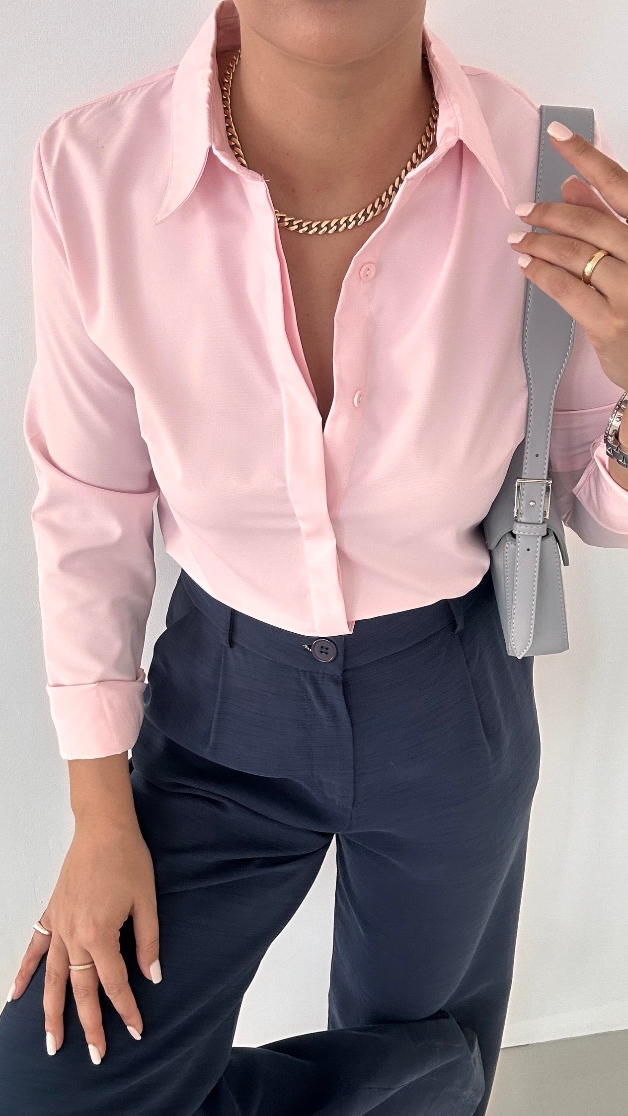 Slim Fit Toz Pembe Gömlek