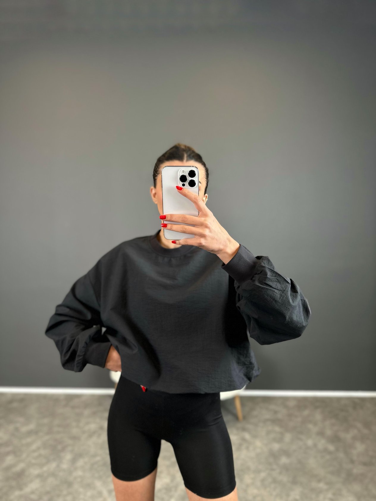 Siyah Paraşüt Basic SweatGausSWEATSHIRTGU004345