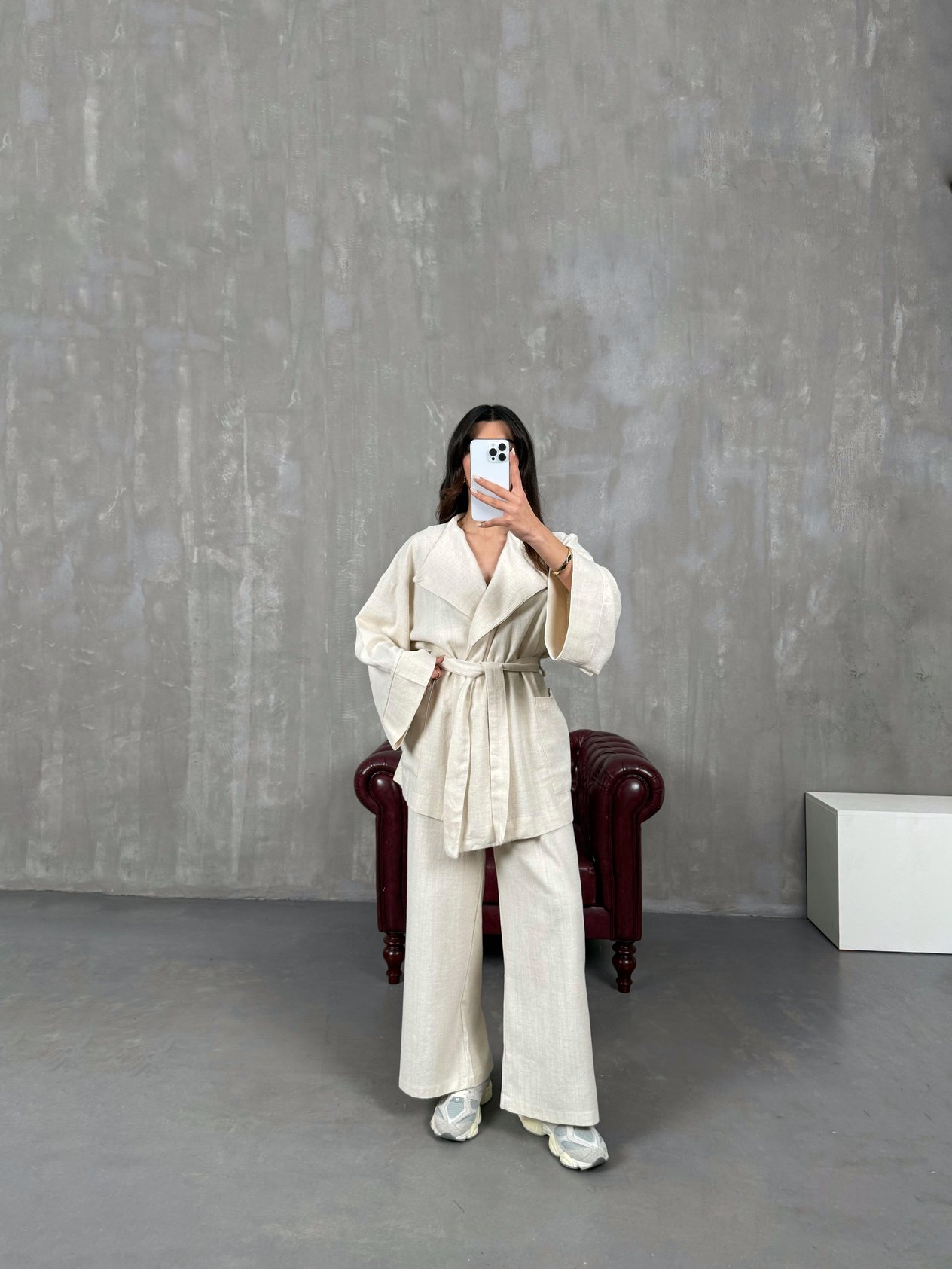 Sansa Gem Belted Linen Kimono Set