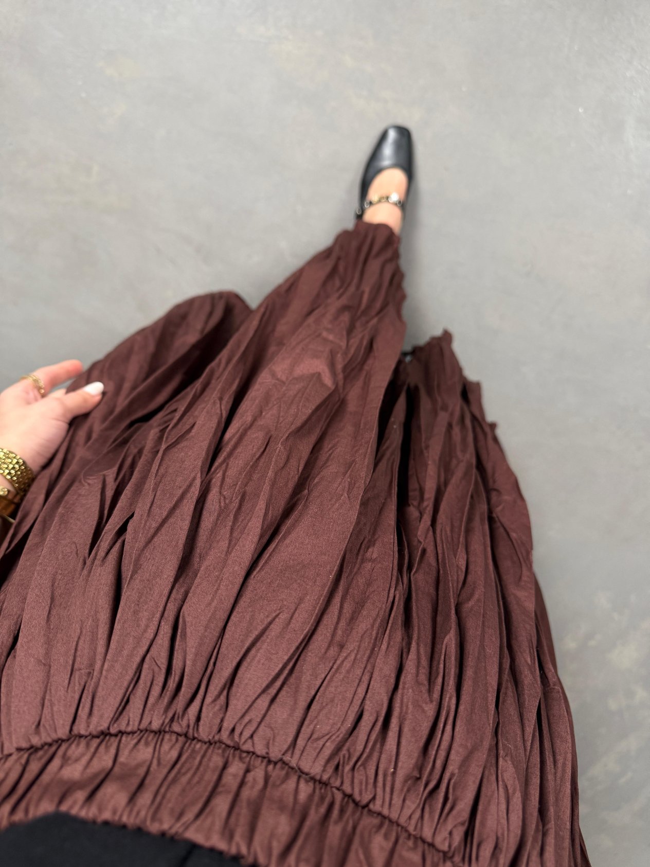 Essa Kahve Kırışık Kumaş Kraş Maxi Boy EtekGausETEKGU100299