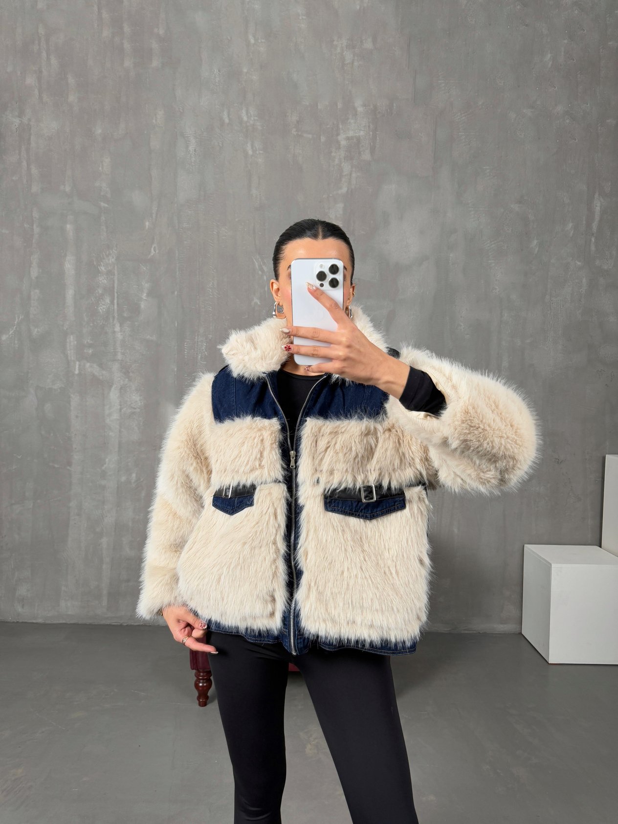 Monty Taş Peluş Kürk Denim Karışımlı Tasarım CeketGausCEKETGU100116