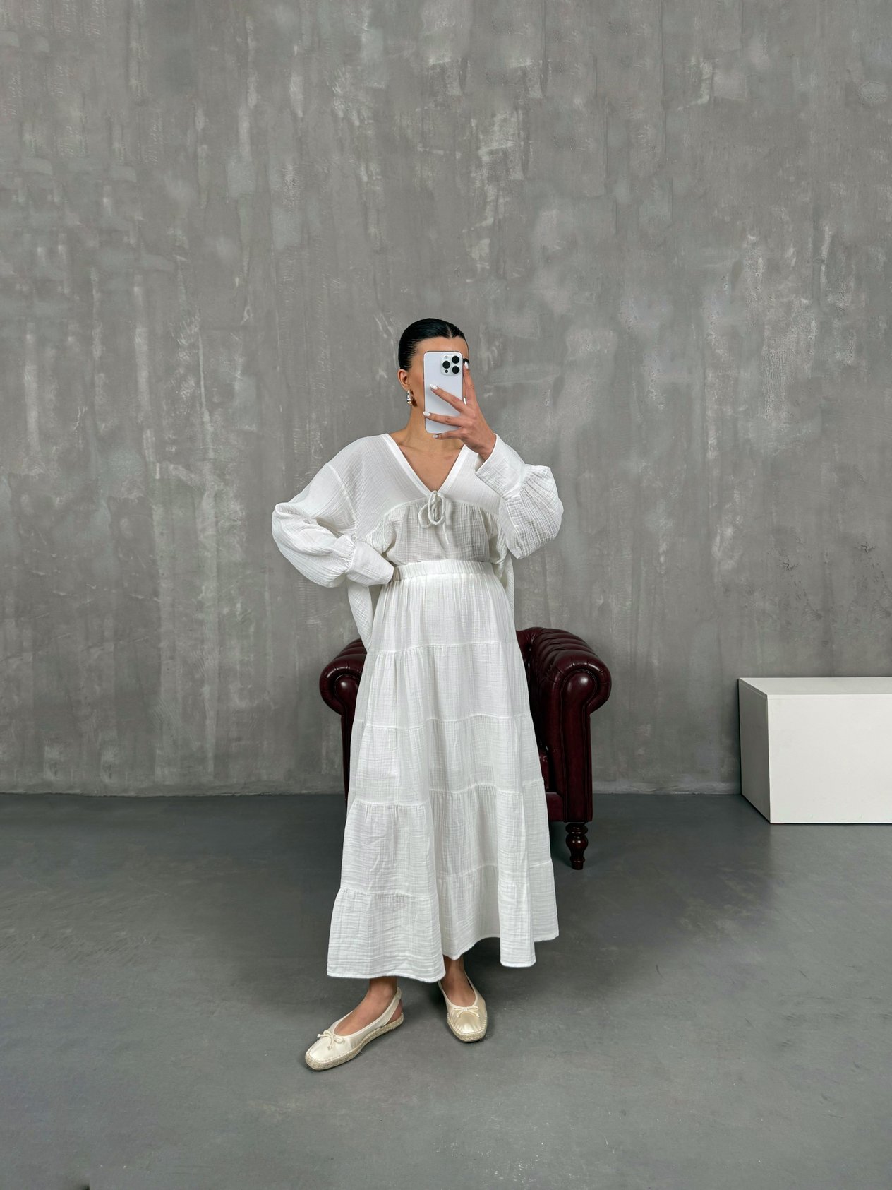 Fira White Half Lined Muslin Skirt with Elastic Waist