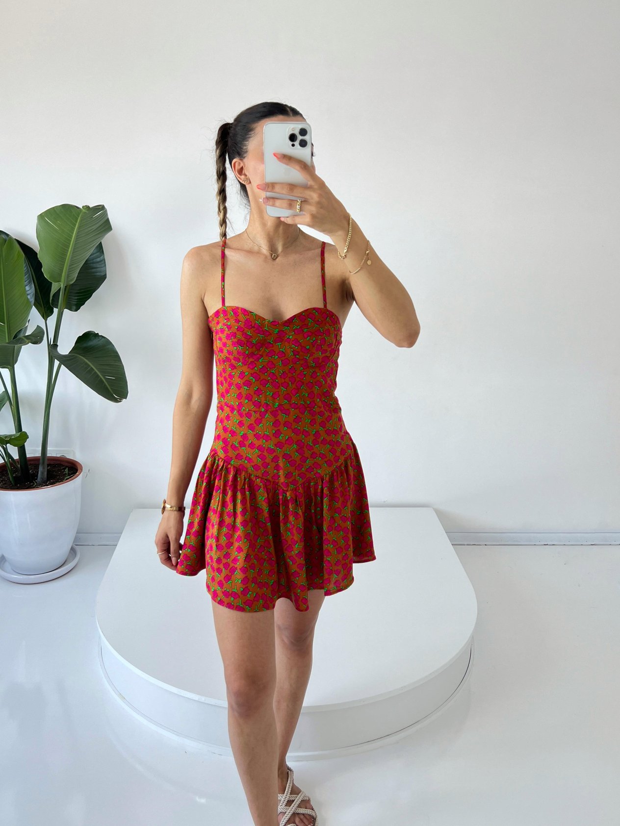 Cruella Kiremit Çiçekli Çıtır ElbiseGausELBİSEGU001432