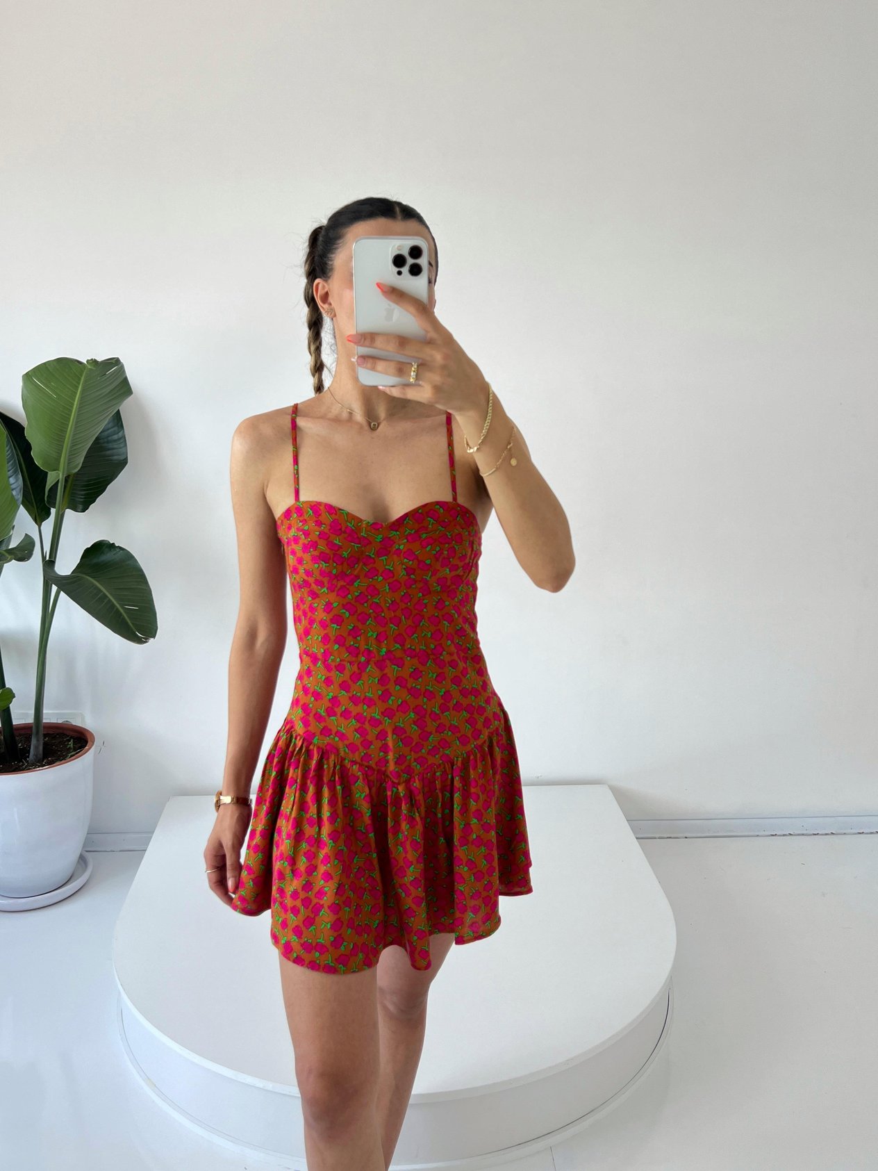 Cruella Kiremit Çiçekli Çıtır ElbiseGausELBİSEGU001432