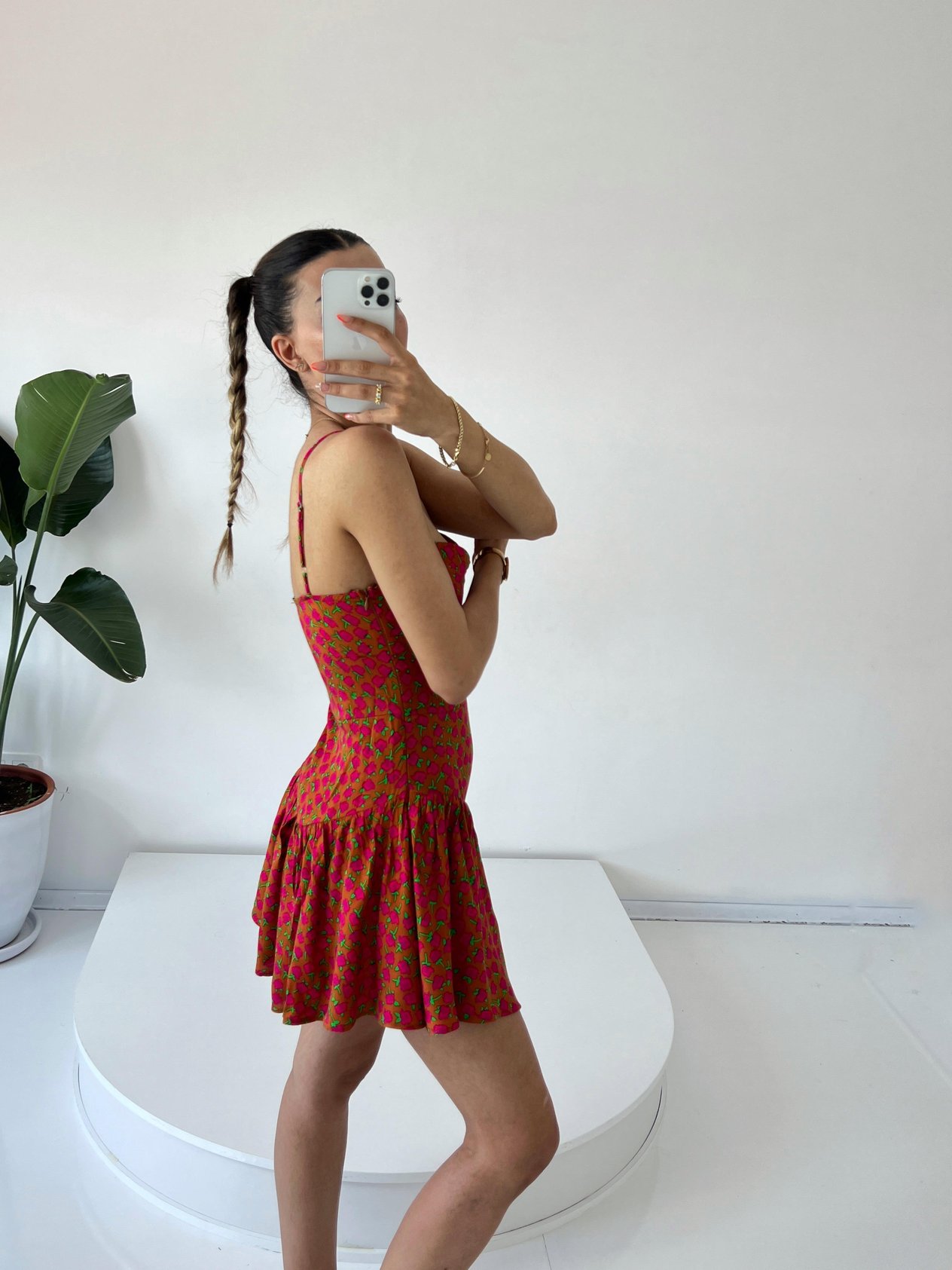 Cruella Kiremit Çiçekli Çıtır ElbiseGausELBİSEGU001432