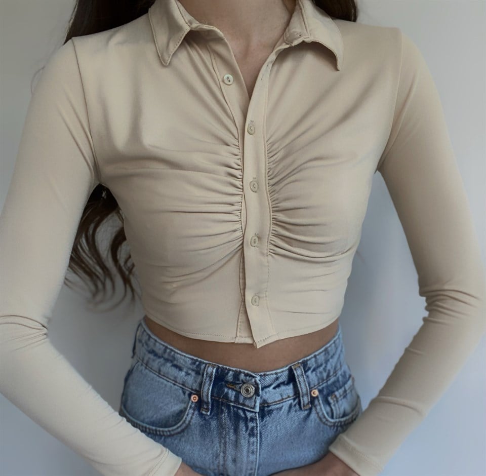 MİSA Drapeli Bluz Gömlek Crop