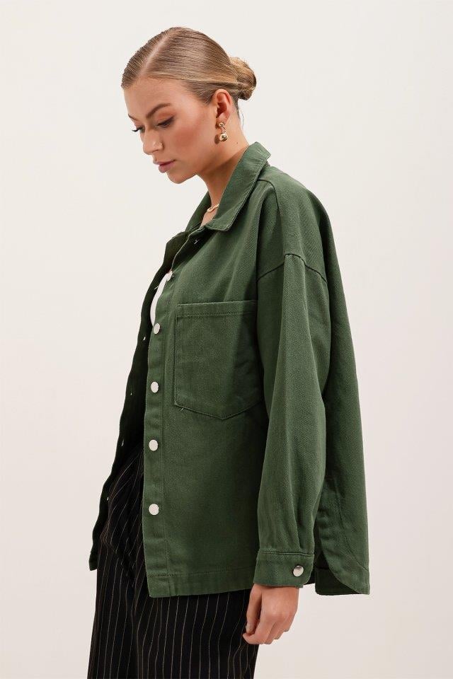 20192 Oversize Gabardin Gömlek Ceket - Haki