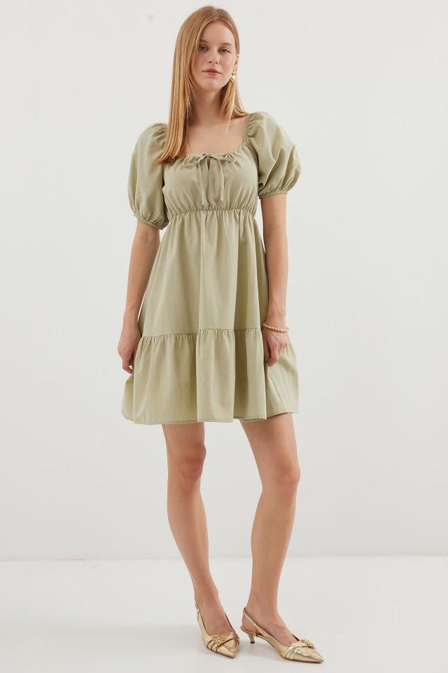 2351 Kloş Poplin Elbise - Çağla