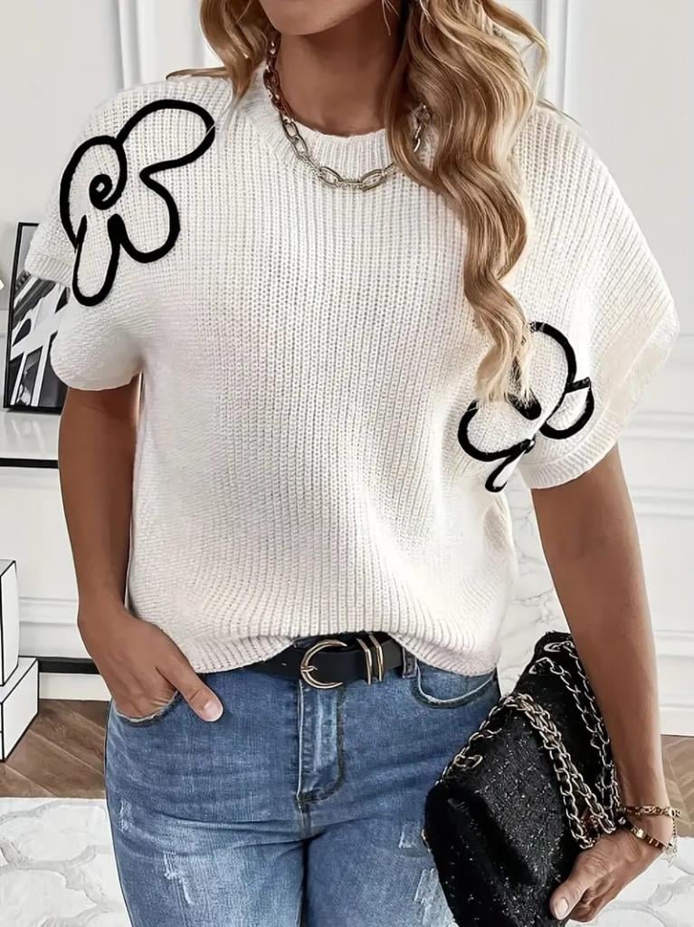 Kadın çiçek Detaylı Triko Bluz