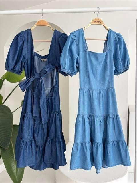 Kare Yakalı Ve Gipe Detaylı Tensel Elbise 2883