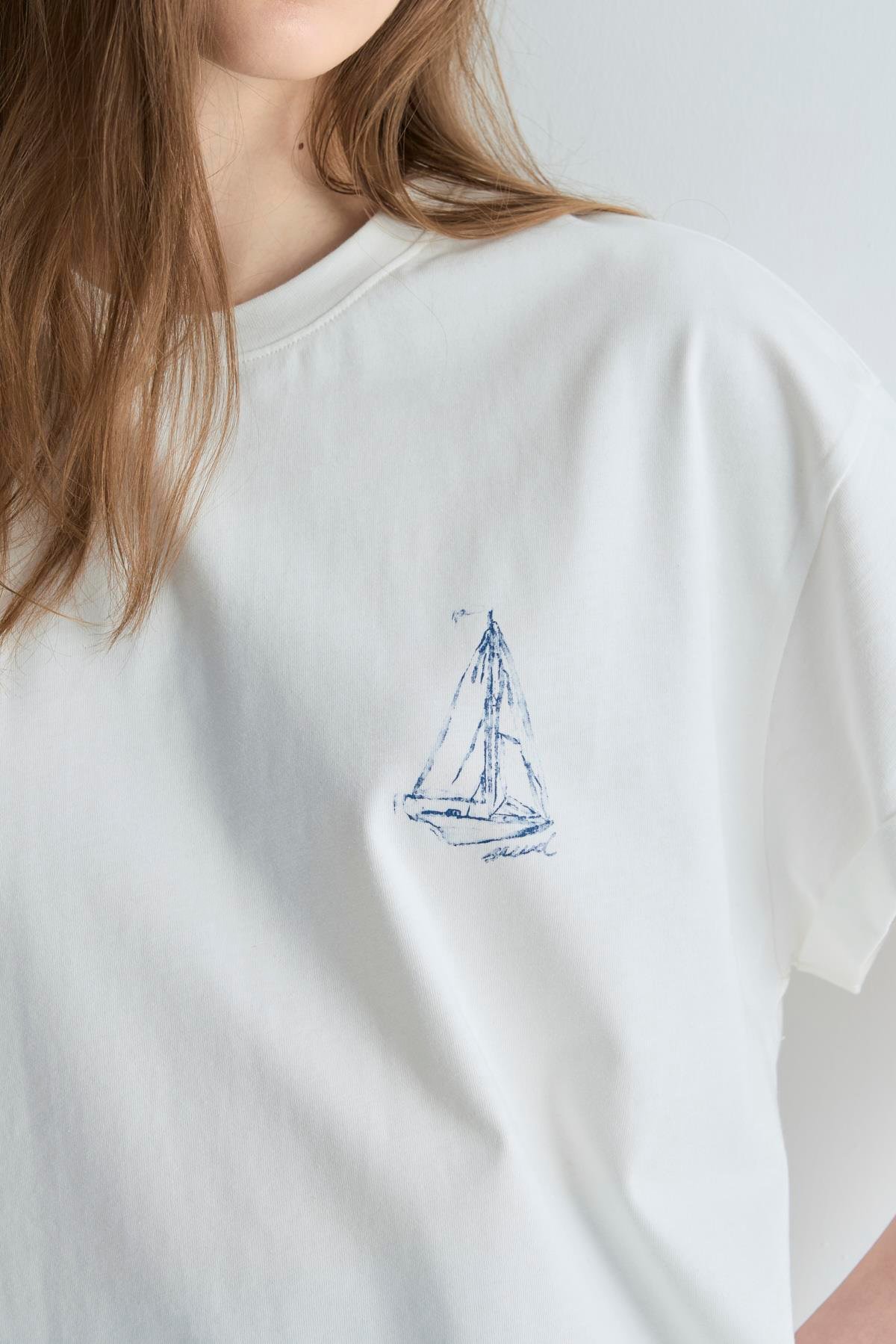 Ekru Sailor Oversize Tişört