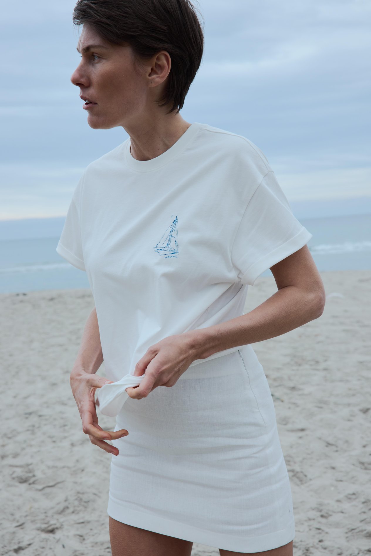 Ekru Sailor Oversize Tişört