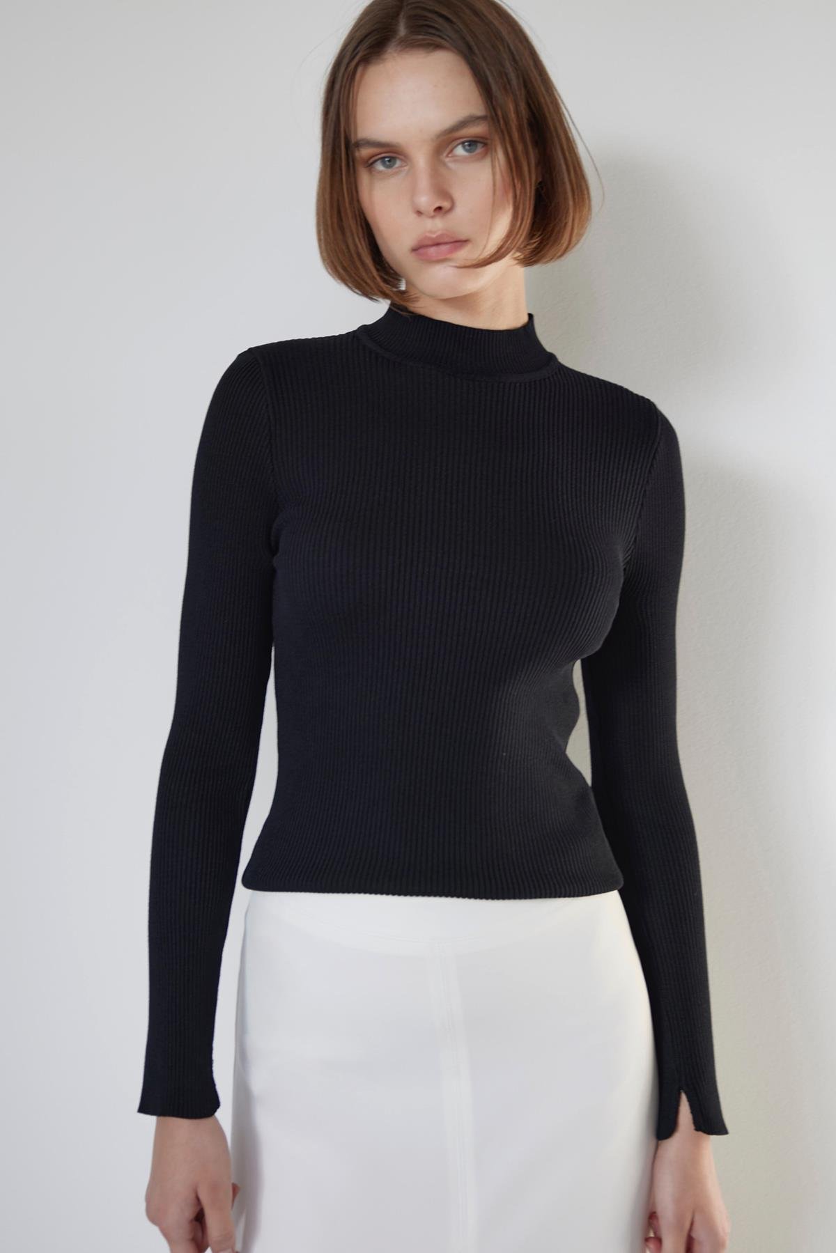 Siyah Jane Balıkçı Triko Body