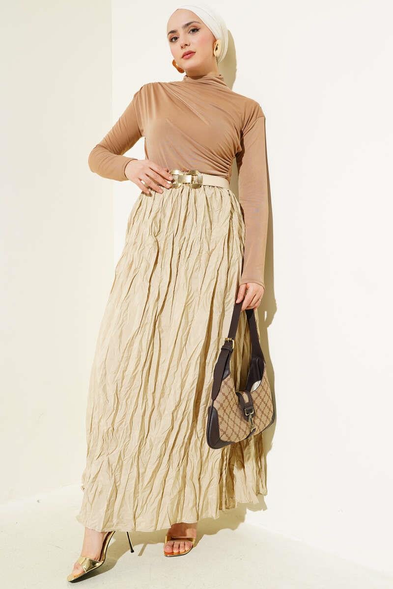 Balıkçı Yaka Yan Büzgülü Sandy Bluz Camel