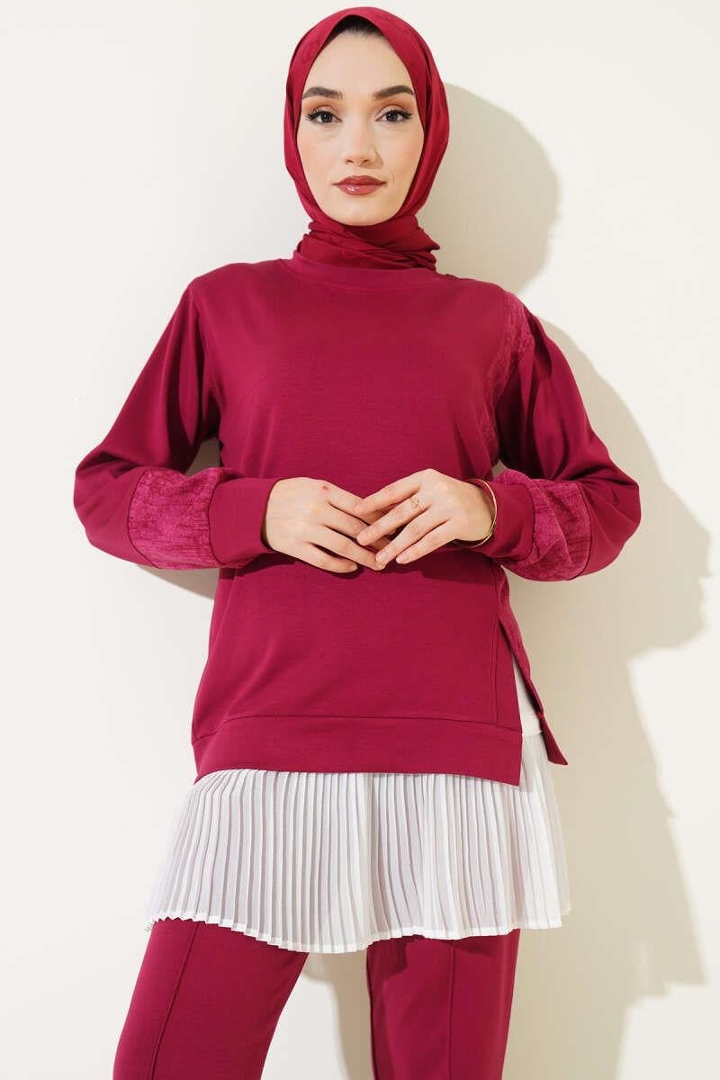 Batik Detaylı İkili Takım Bordo