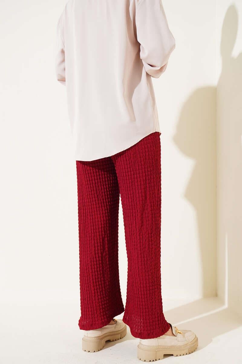 Bel Lastikli Gofre Pantolon Bordo