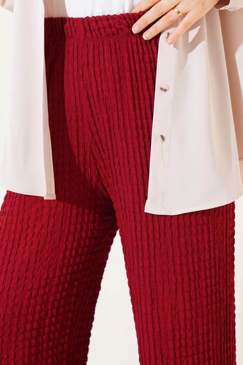 Bel Lastikli Gofre Pantolon Bordo