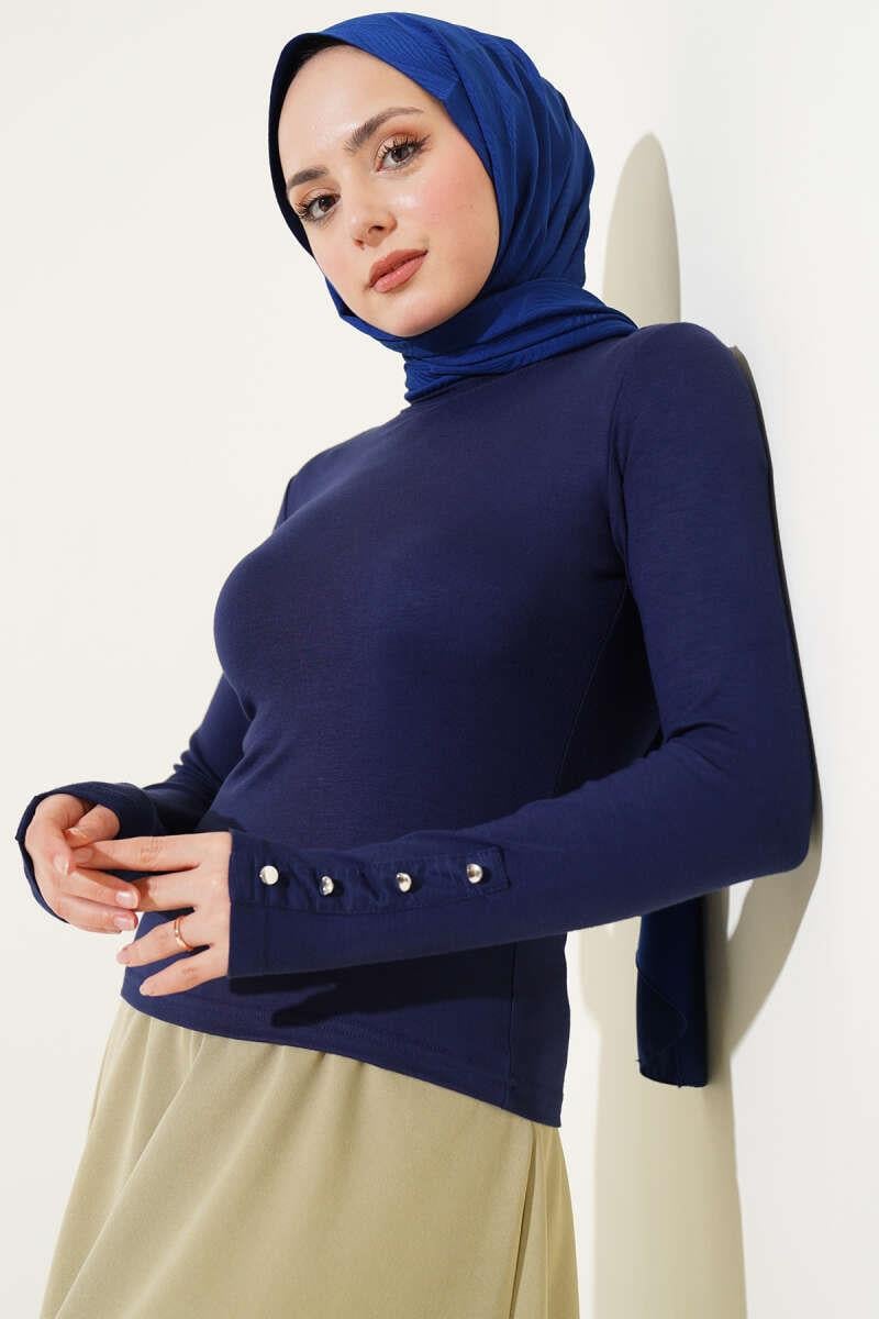 Bileği Metal Düğmeli Body Lacivert
