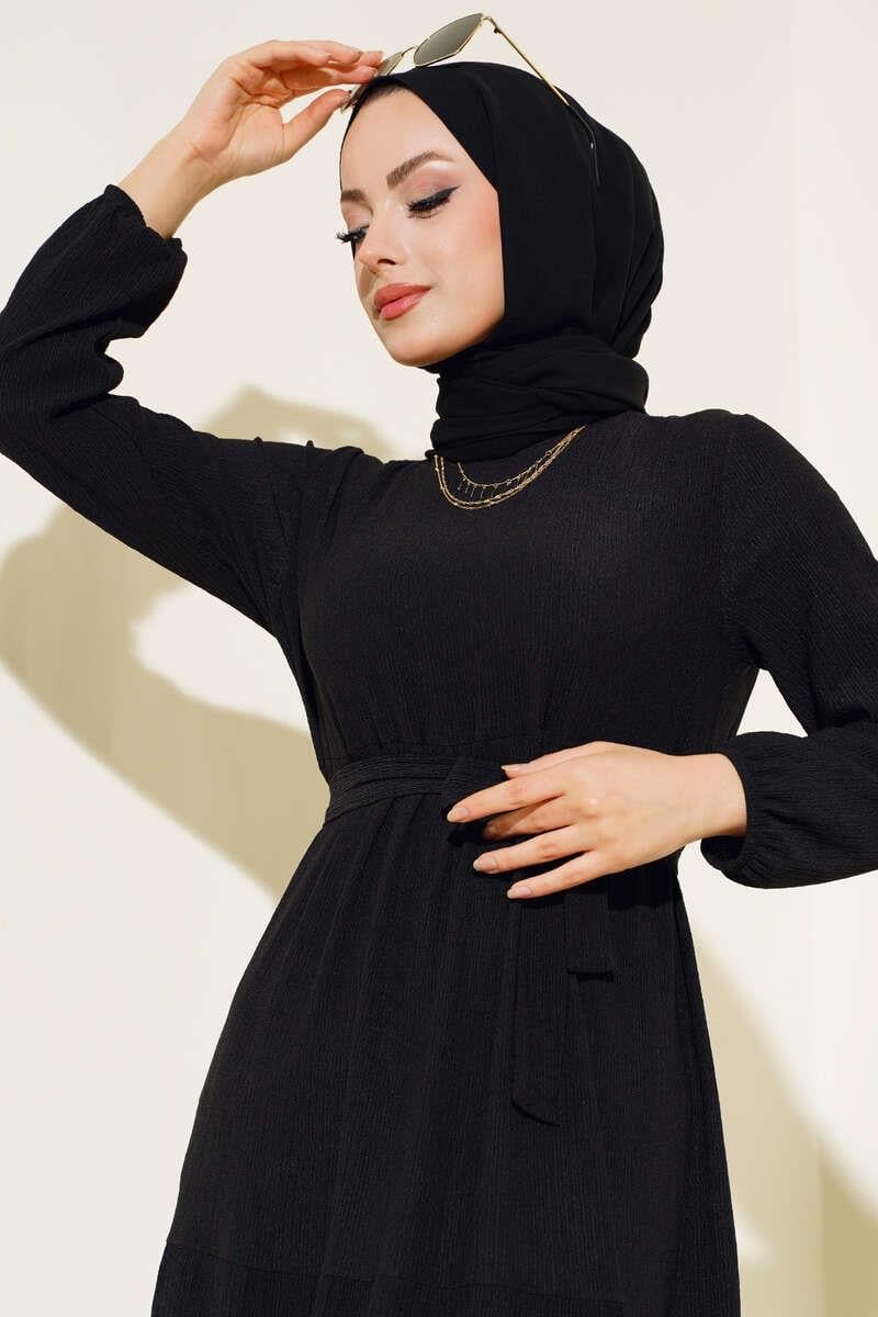 Bürümcük Kat Kat Elbise Siyah