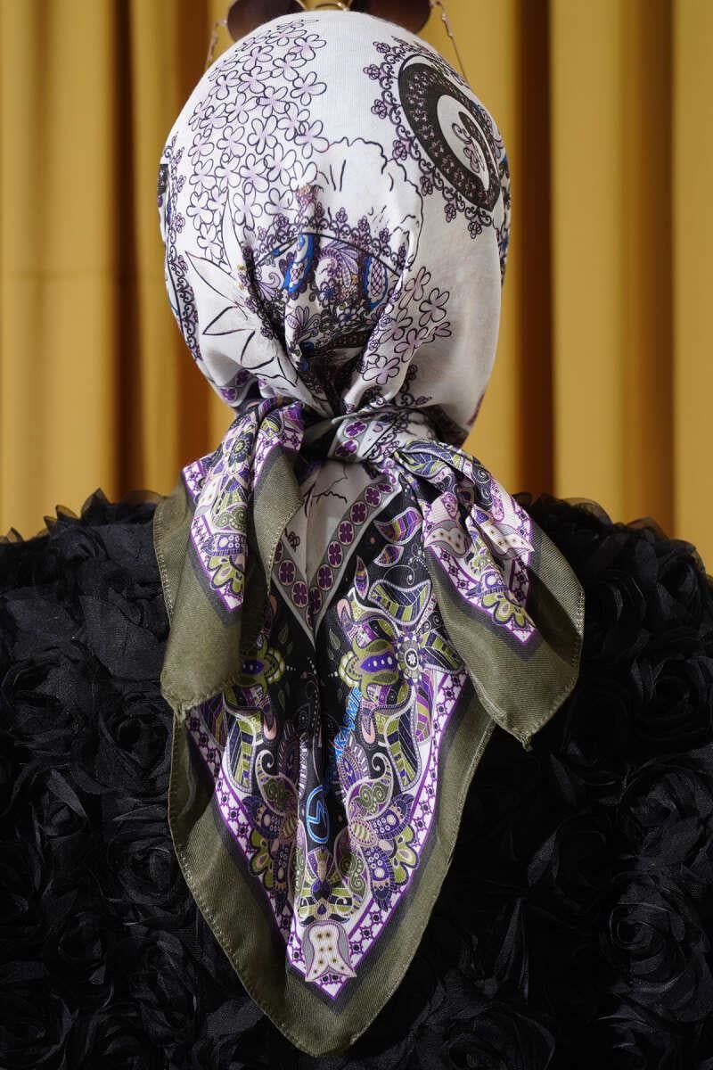 Çiçekli Paisley Desen Eşarp Haki