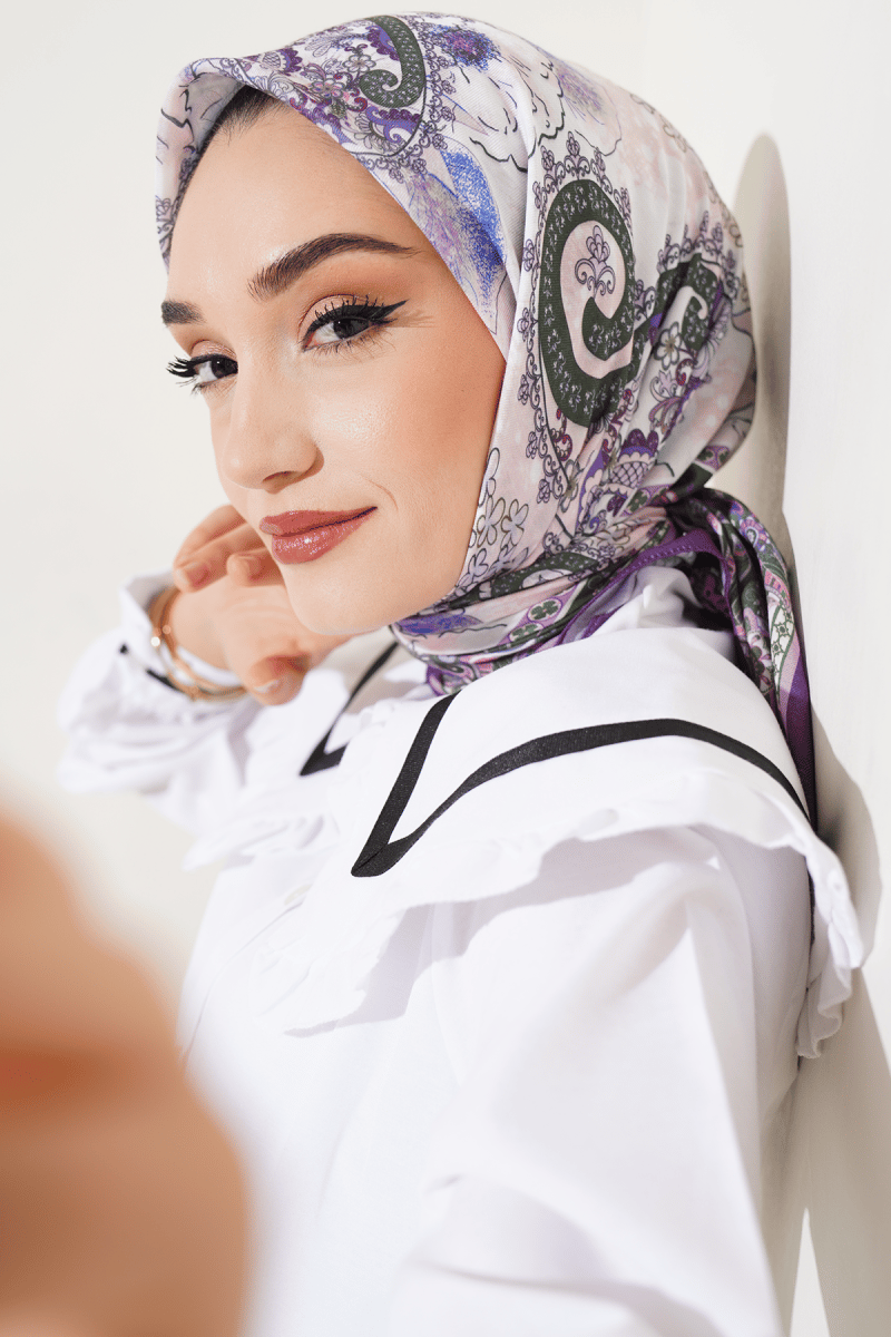 Çiçekli Paisley Desen Eşarp Mor