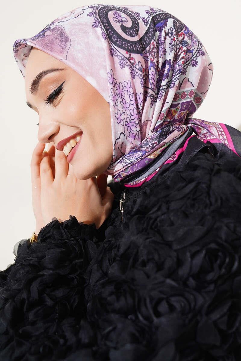 Çiçekli Paisley Desen Eşarp Pudra