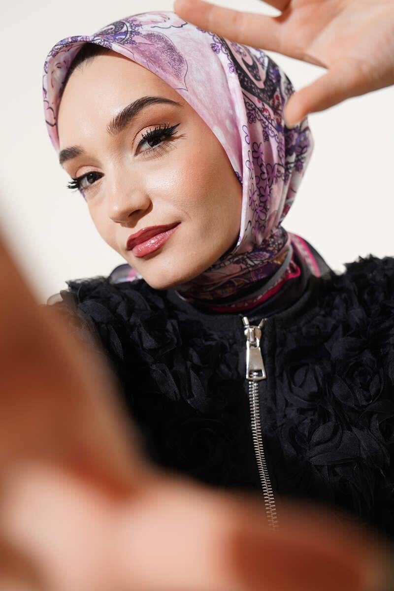 Çiçekli Paisley Desen Eşarp Pudra