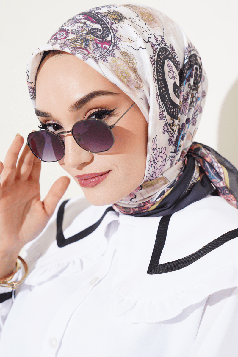 Çiçekli Paisley Desen Eşarp Yağ Yeşili