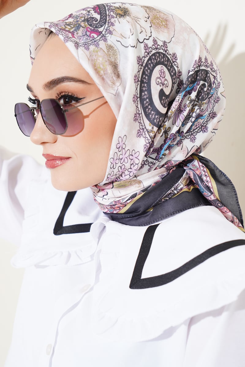 Çiçekli Paisley Desen Eşarp Yağ Yeşili