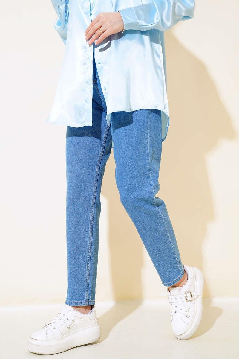 Dar Paça Mom Jean Kot Pantolon Mavi