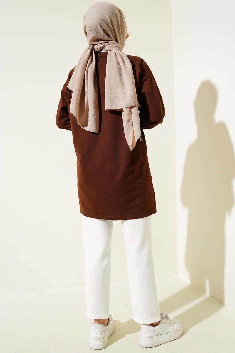 Elegance Baskılı İki İplik Tunik Kahve