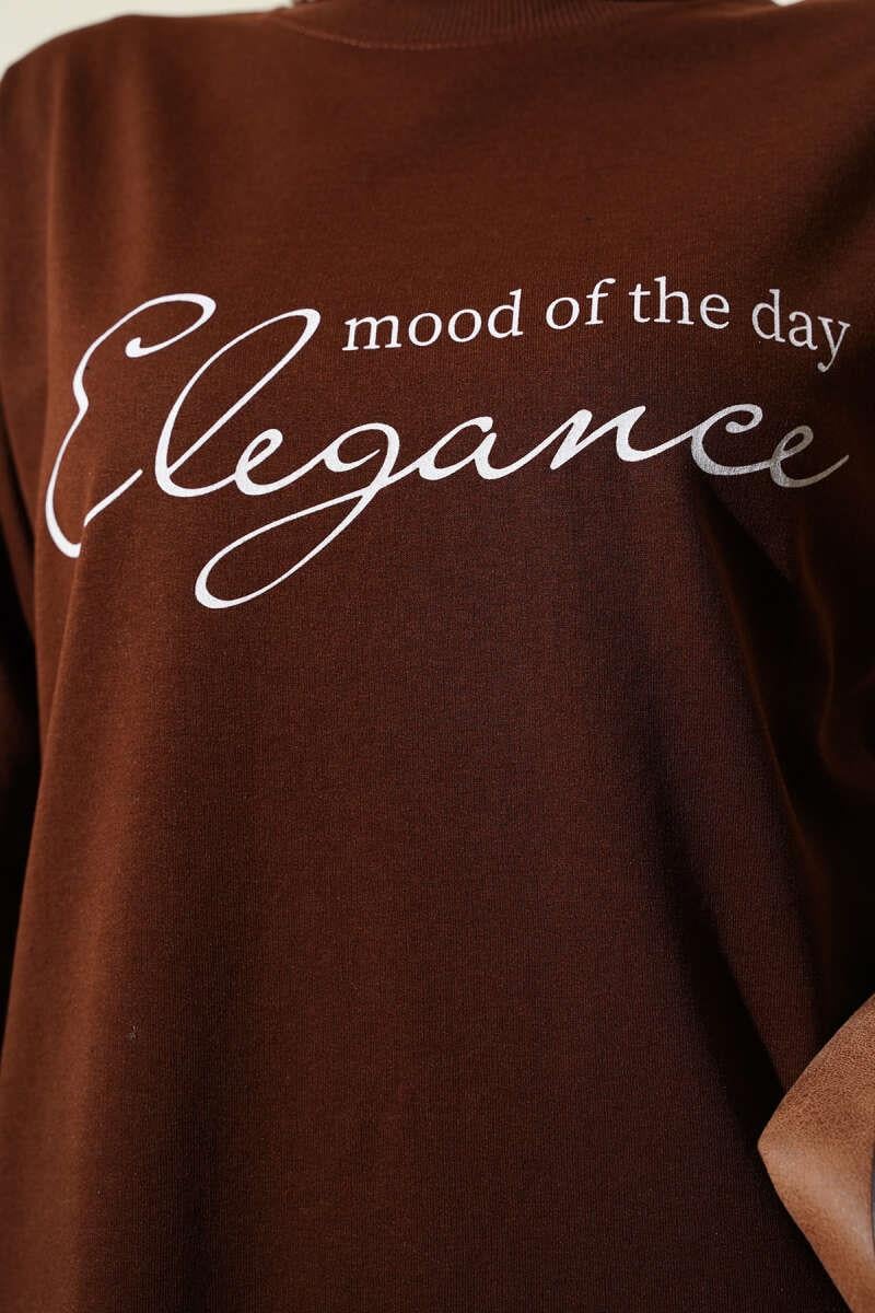 Elegance Baskılı İki İplik Tunik Kahve
