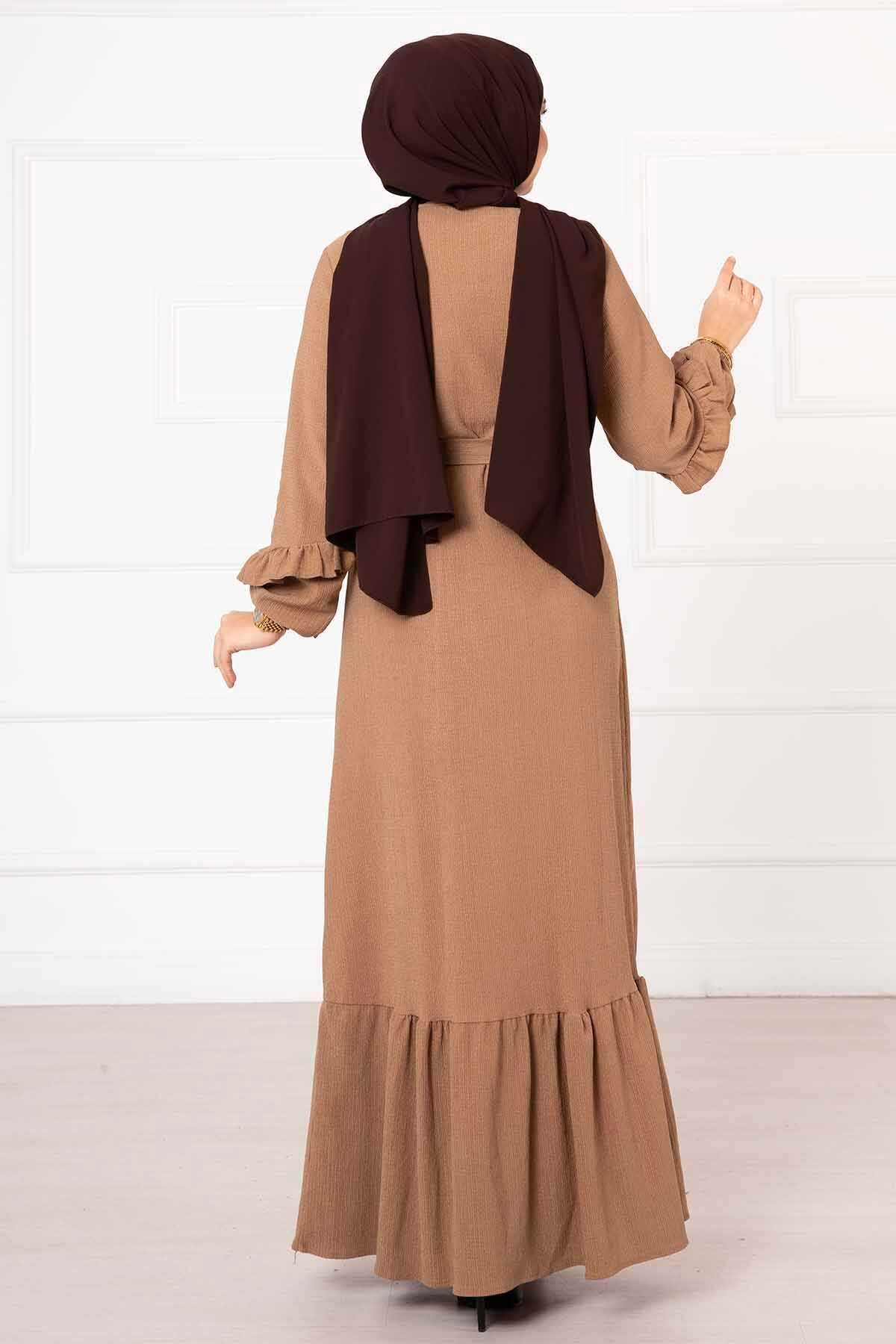 Fırfır Detaylı Ferace Camel