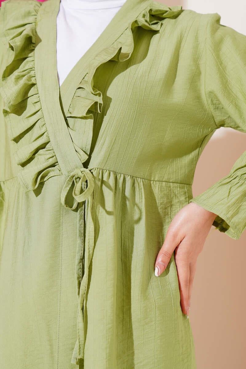 Fırfırlı Bileği Lastikli Kimono Çağla Yeşili