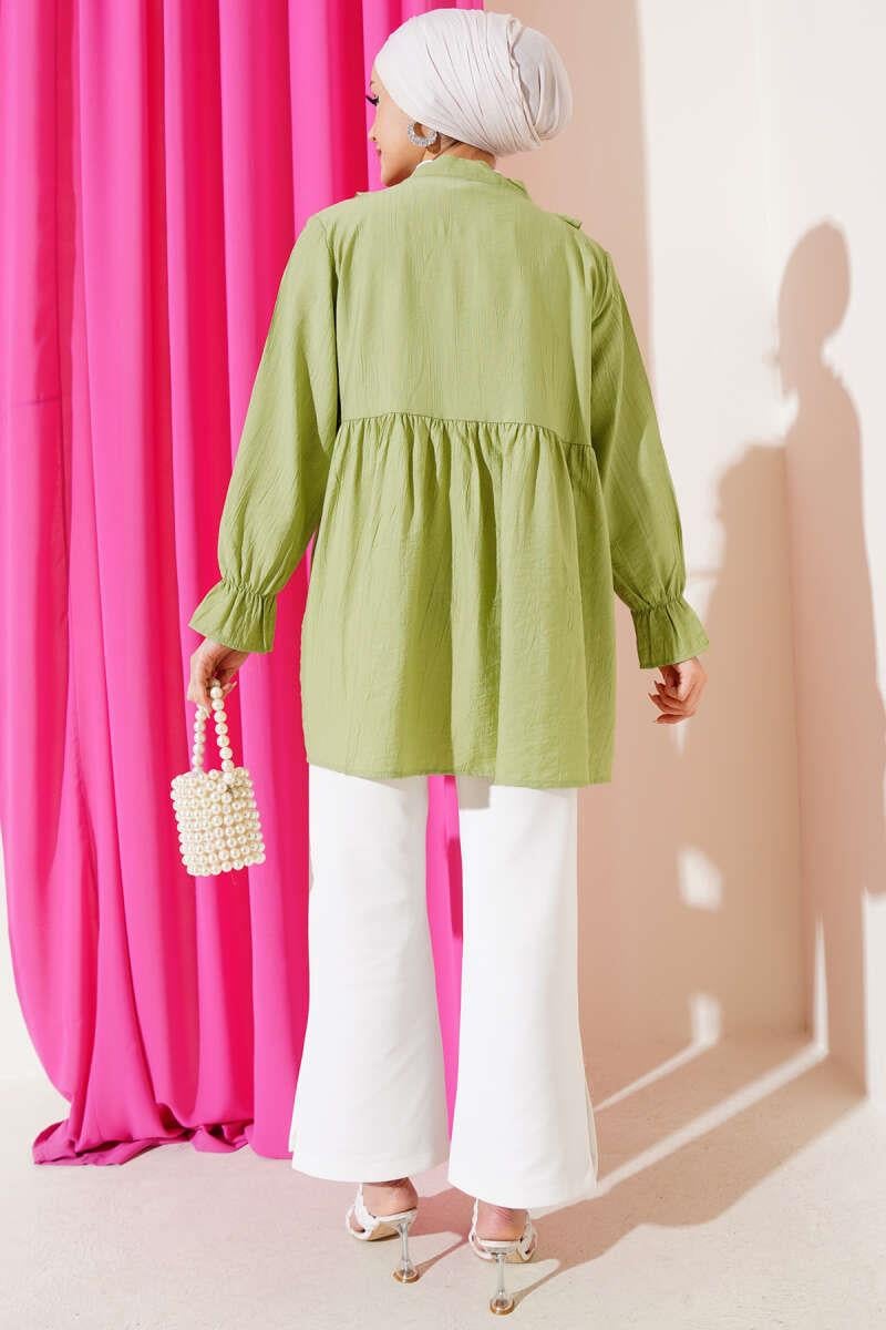 Fırfırlı Bileği Lastikli Kimono Çağla Yeşili