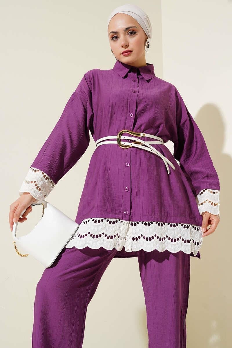 Fisto Detaylı Tunik İkili Takım Magenta
