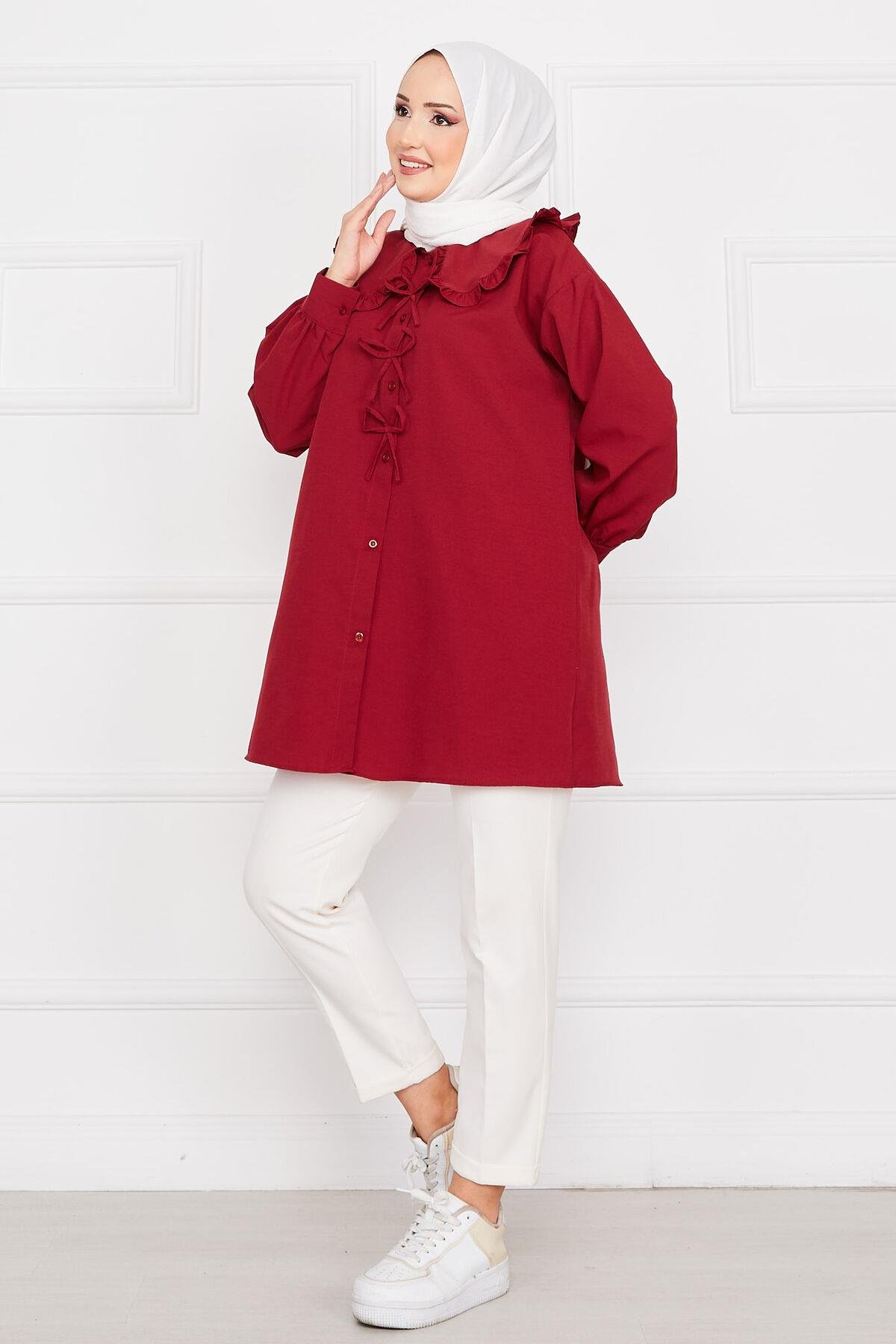 Fiyonk Detaylı Tunik Bordo