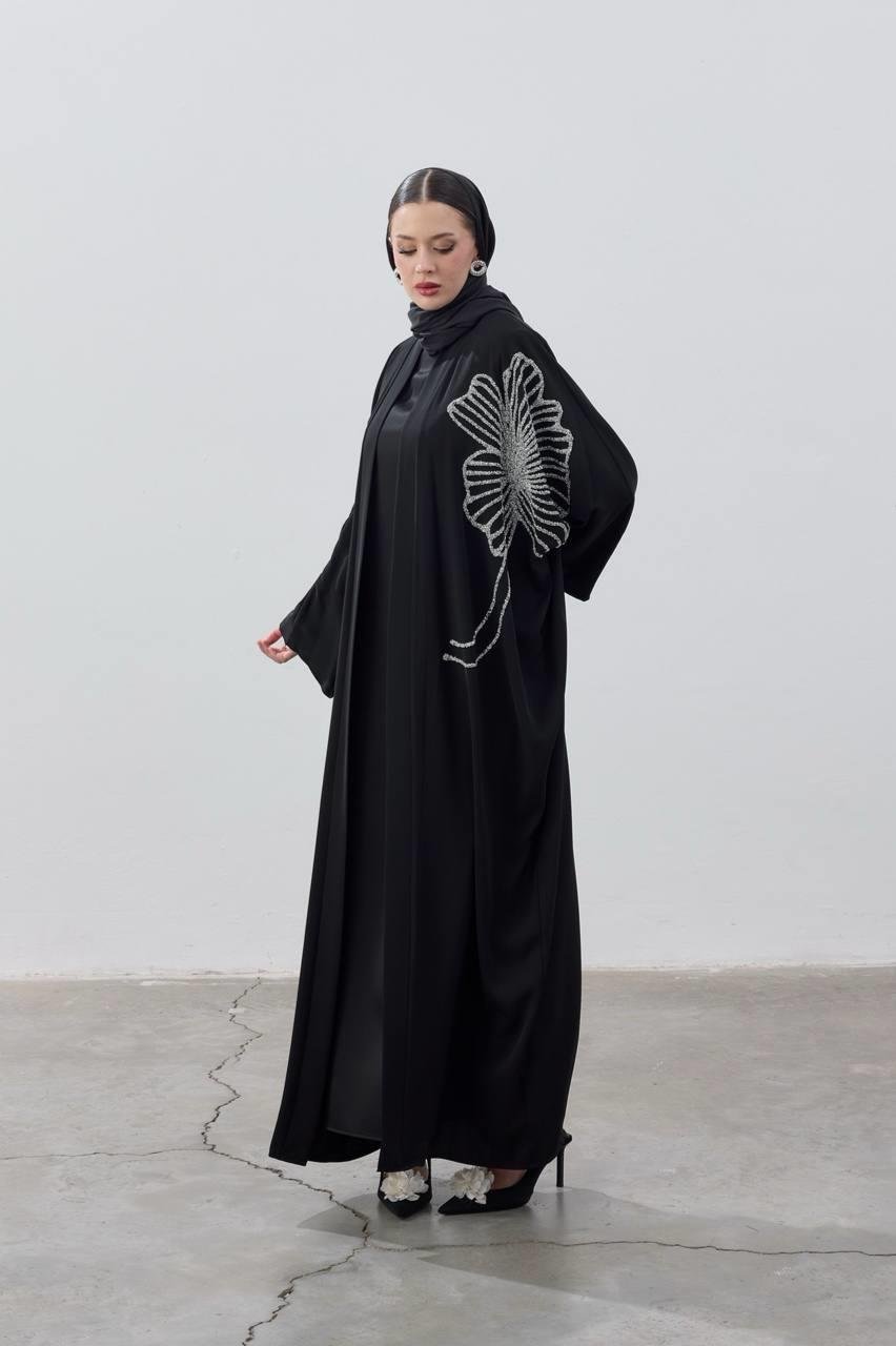 Flower Designed Premium Abaya BlackFlower Designed Premium Abaya Black