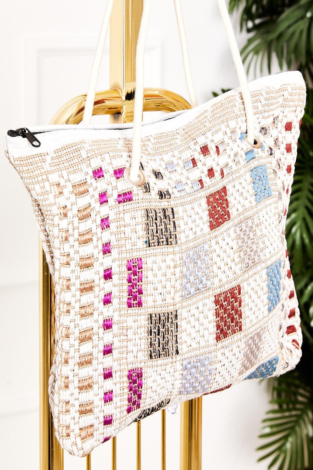 Kare Kilim Desen Plaj Çantası -165