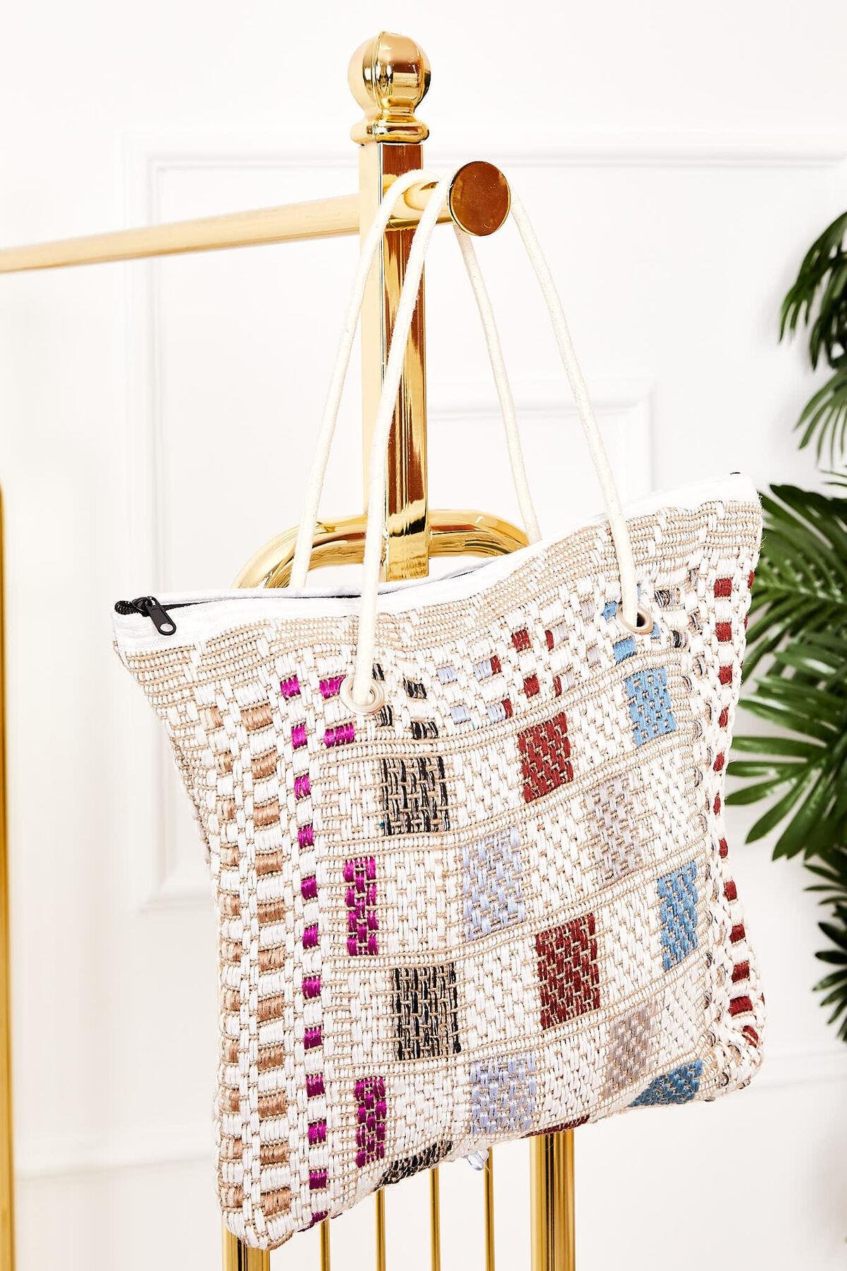 Kare Kilim Desen Plaj Çantası -165